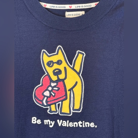 Life Is Good Navy Sweater with “Be My Valentine” Dog Graphic - Picture 3 of 6